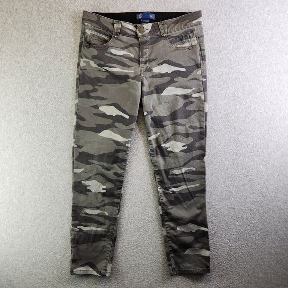 Democracy Ab Technology Pants Womens 10 Gray Camo Tapered Slimming Comfort - Picture 1 of 16